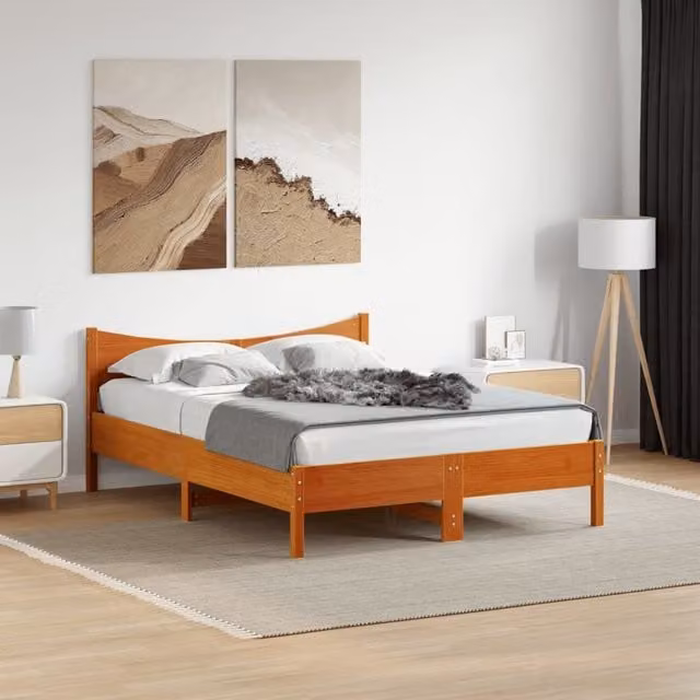Berkfield Home Solid Wood Pine Bed Frame in Wax Brown, W/D/H: 120 x 200 cm