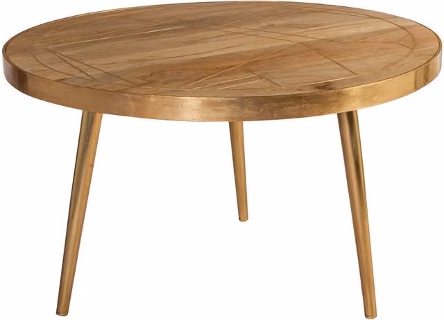 IH Design Modern Round Mango Wood Coffee Table in Gold and Brown