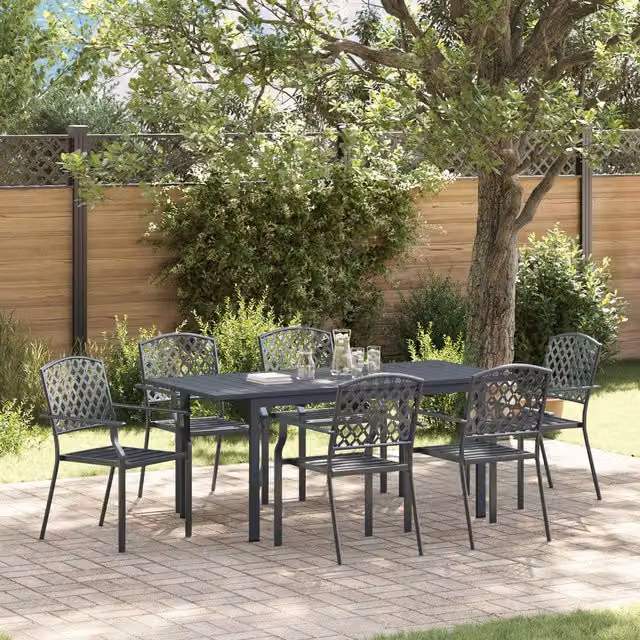 Berkfield Home 7 Piece Modern Anthracite Steel Garden Dining Set
