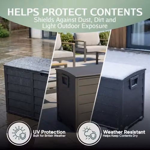 Pelle & Sol 290L Plastic Outdoor Storage Box with Castors for Garden, Balcony and Terrace in Grey or Black – 5