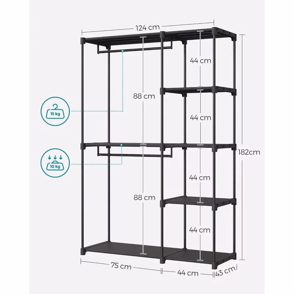 KORVIXA Black Portable Closet Open Storage Wardrobe W/D/H: 100 x 100 x 100 cm – 2