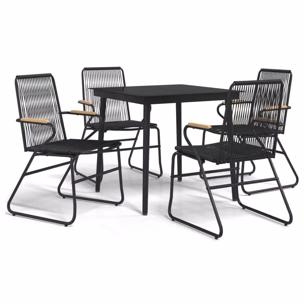 Berkfield Home 5 Piece Modern Garden Dining Set in Black PVC Rattan and Steel with Glass Top – 2