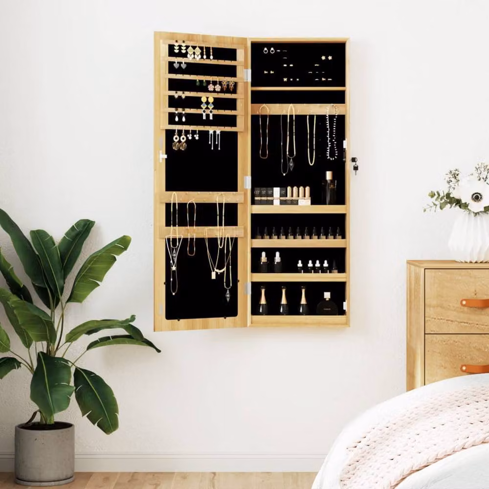 Berkfield Home Wall Mounted Mirror Jewellery Cabinet in Beige, W/D/H: 37.5 x 10 x 106 cm – 2