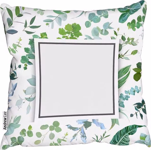 Andrew Lee Green Leaves Floral Square Cushion, Green and Multicolour, W/D/H: 60 x 60 x 60 cm