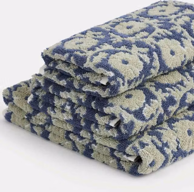 M&S Pure Cotton Floral Terry Towel in Blue
