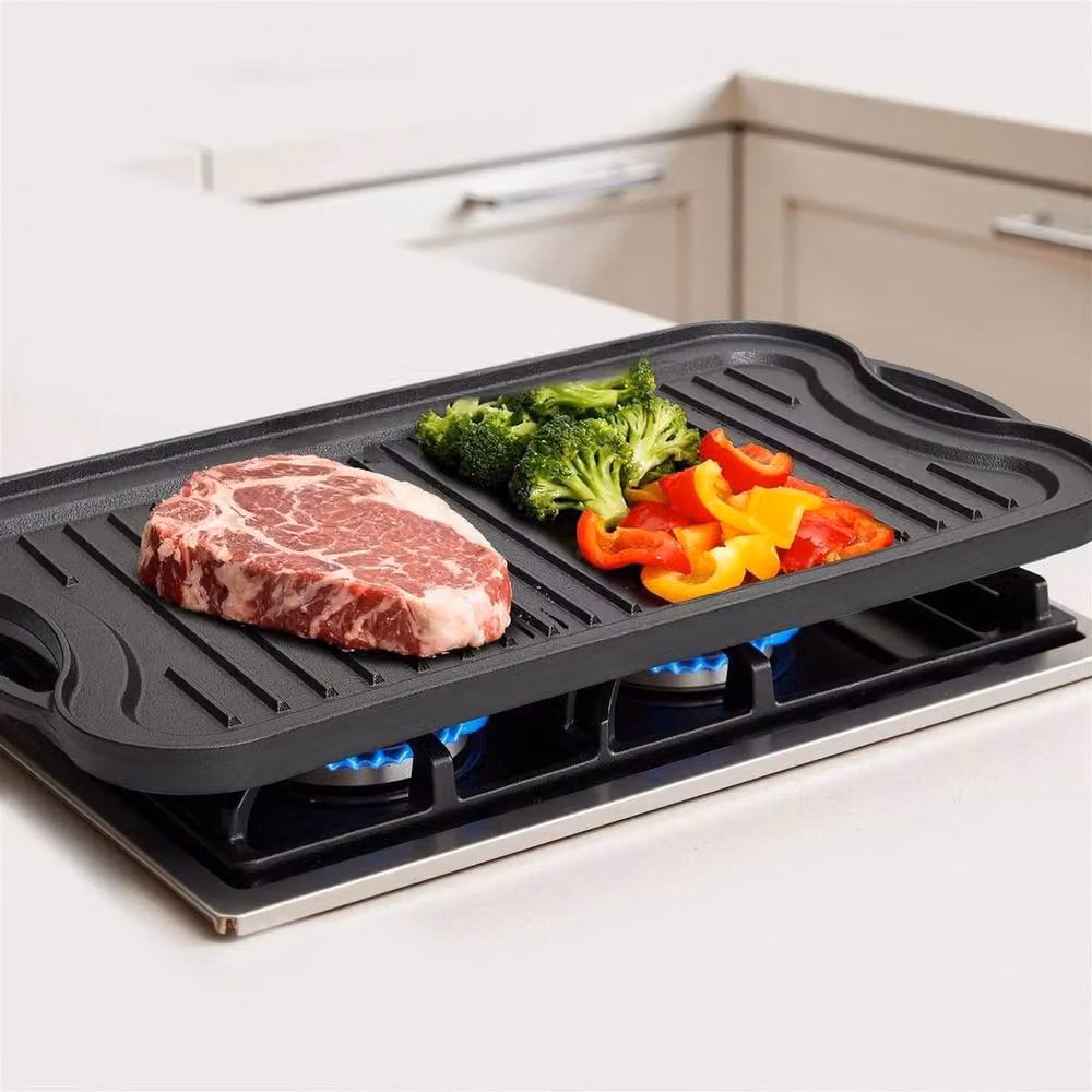 FLAVORA Black Cast Iron Reversible Griddle Plate BBQ Pan – 3