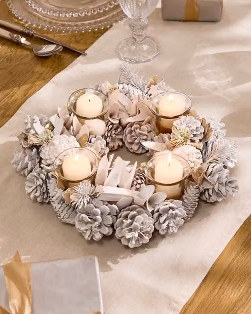 Dibor Wild Wonderland Christmas Table Decoration Centrepiece Candle Holder, White, 30 cm