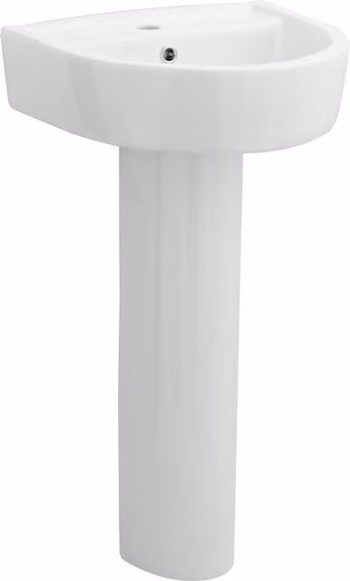 Balterley D-Shaped 1 Tap Hole Basin and Full Pedestal in White, W: 42 cm, D: 38 cm, H: 82.5 cm – 1