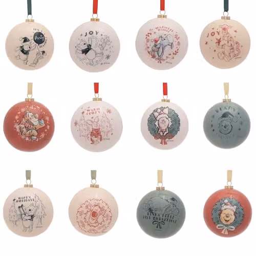 Widdop and Co Disney Winnie the Pooh Multicolour Glass Christmas Bauble Set of 12
