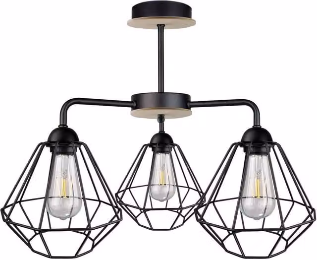 Netlighting Foskal Semi Flush Ceiling Light in Black and Wood, Diameter: 44 cm, 3x E27