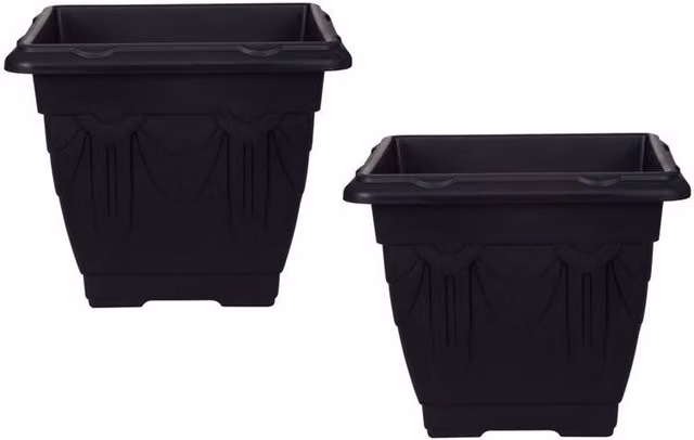Whitefurze Venetian Square Plastic Planter Pot, Black, 22 cm