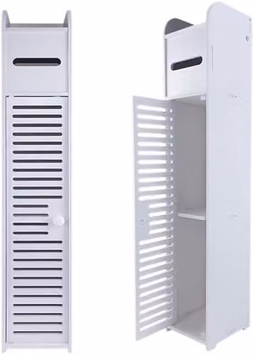 MANTRARAJ White PVC Freestanding 3-Tier Bathroom Storage Cabinet with Hinged Door, H 81 cm x W 40.64 cm x D 17 cm – 1