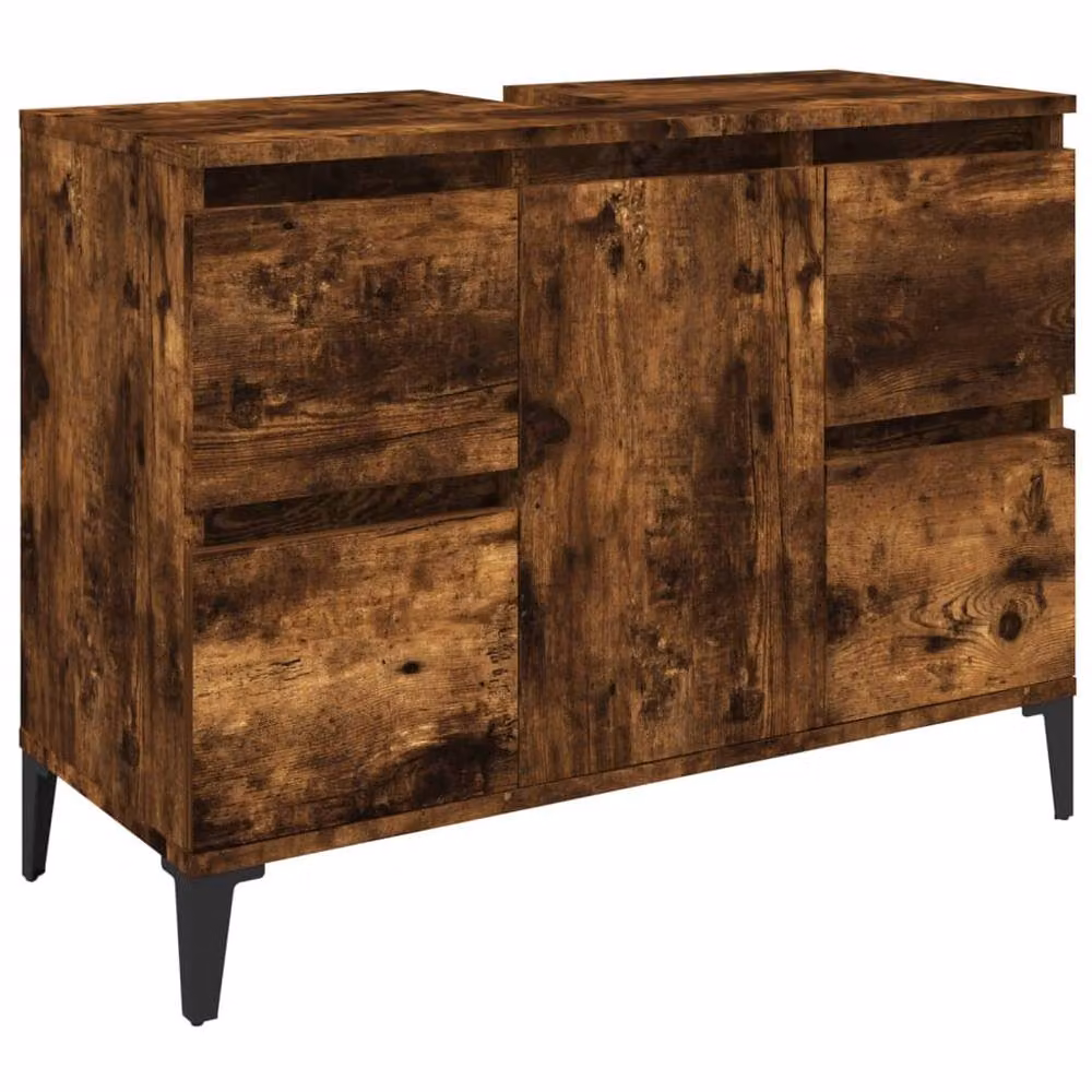 Berkfield Home Smoked Oak Sink Cabinet in Brown, W/D/H: 80 x 33 x 60 cm – 2
