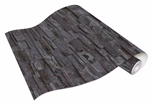 P+S Non-Woven Wallpaper in Grey, Anthracite and Black with 3D Stone Wall Optics, 02363-40 – 2