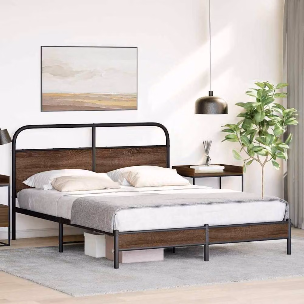 Berkfield Home Elegant King Size Bed Frame in Brown Oak Wood, W/D/H: 150 x 200 cm – 3