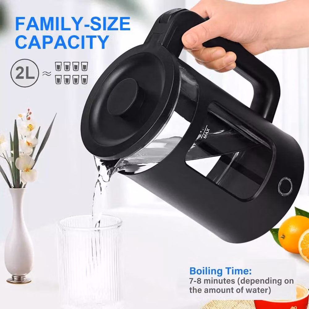 PAWNORA Quiet Electric Glass Kettle, Black, 2 l – 5