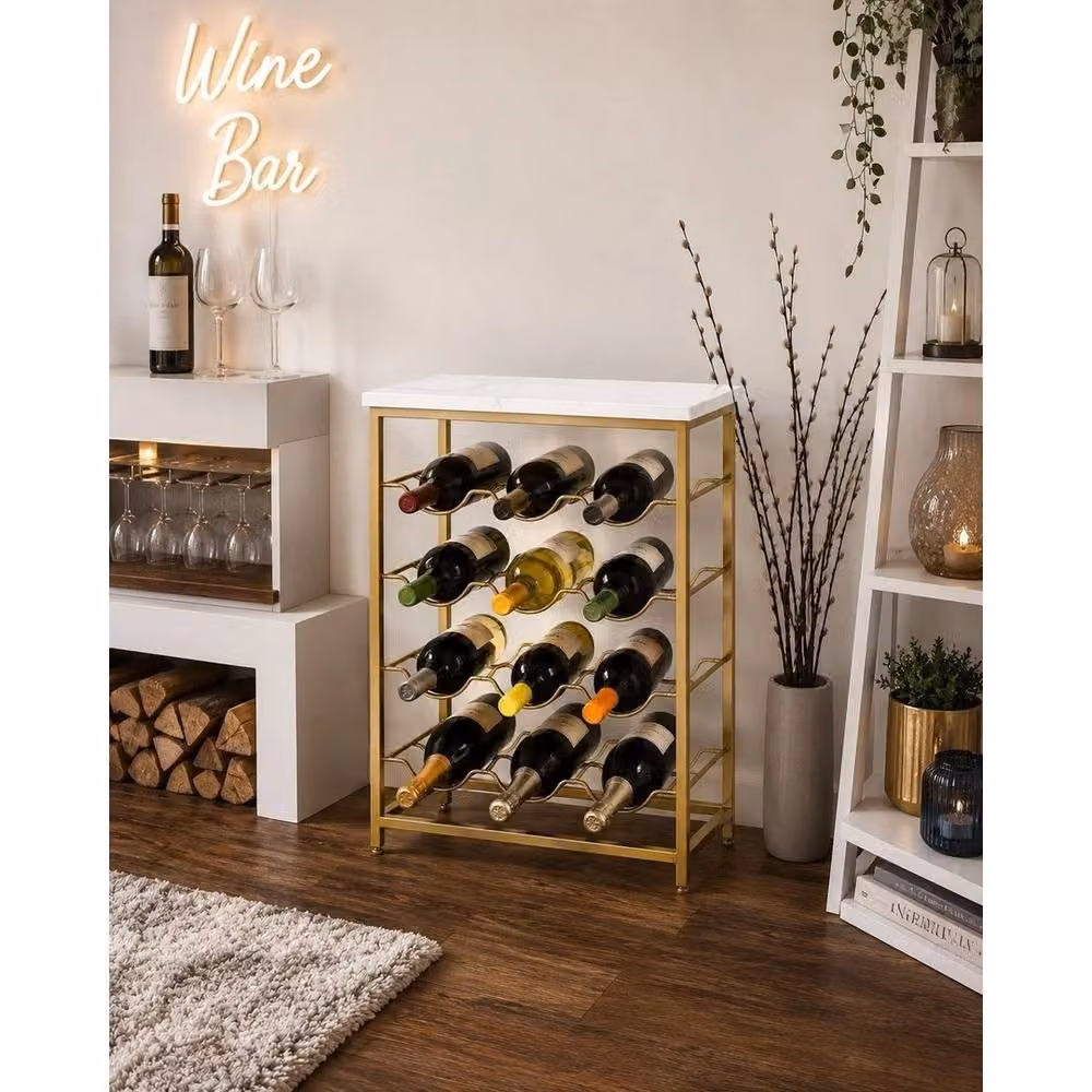 FORGEVIO Gold Metal Freestanding 12 Bottle Wine Rack – 4