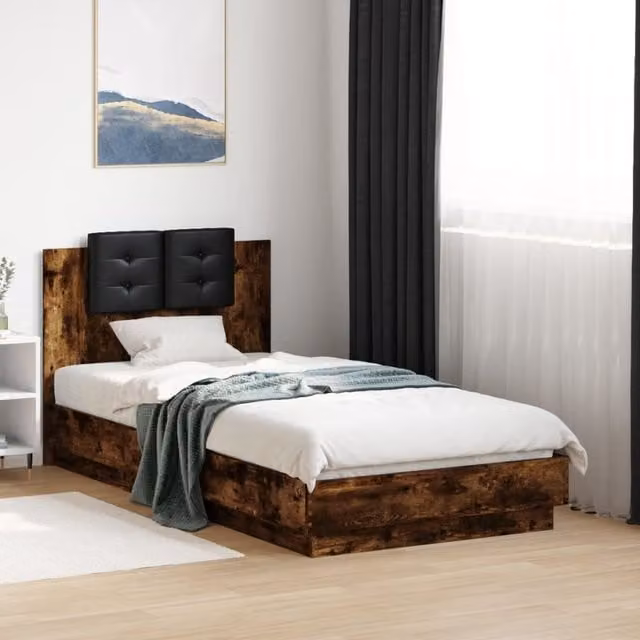 Berkfield Home Small Single Bed Frame in Smoked Oak, Brown, W: 75 cm x L: 190 cm – 1