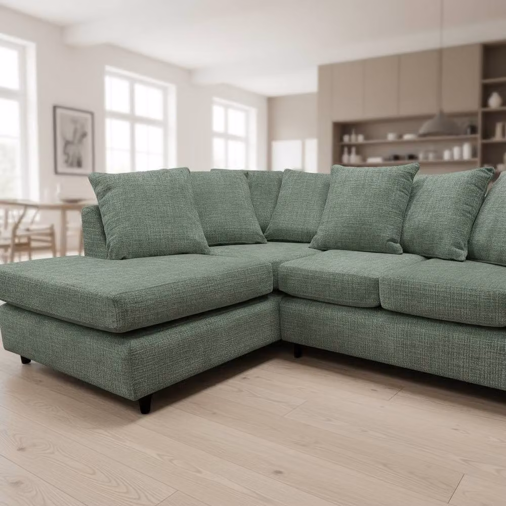 Abakus Direct Jumbo Chenille Left-Facing Corner Sofa with Plush Chaise Extension in Dark Green – 3