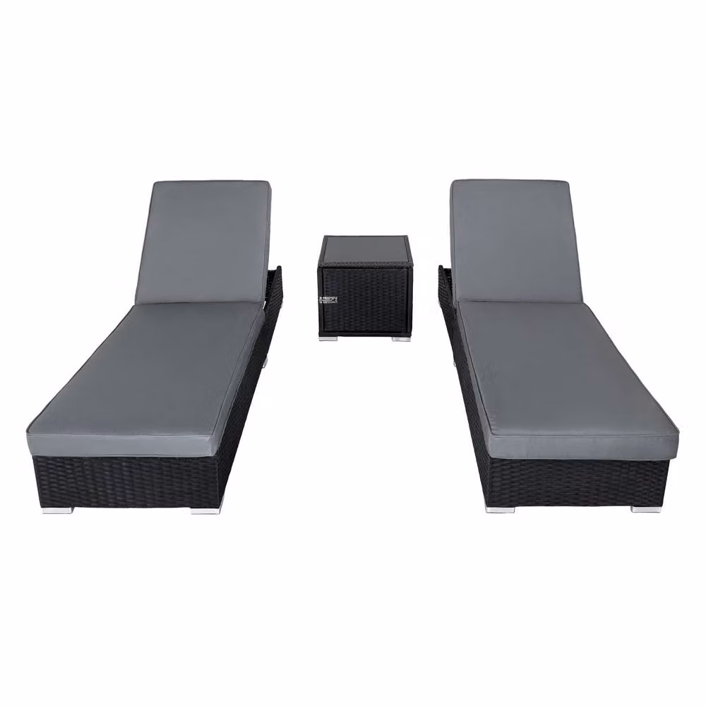 Monstershop Modern Polyrattan Sun Lounger Set in Black and Grey with Weatherproof Cushions – 2