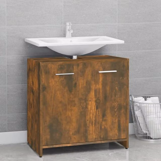 Berkfield Home Smoked Oak Bathroom Cabinet, Brown, W/D/H: 60 x 33 x 60 cm