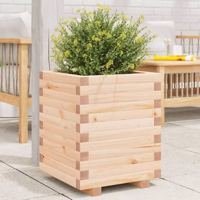 Berkfield Home Garden Wooden Planter Tub in Brown and Beige, W/D/H: 40 x 40 x 49.5 cm