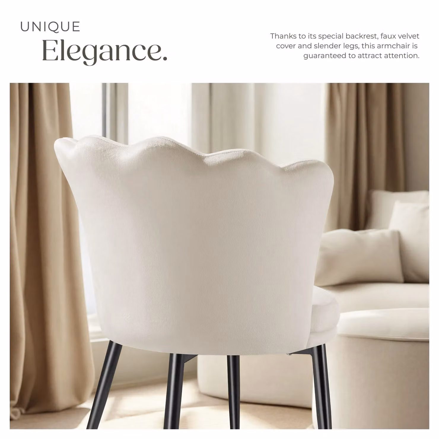 tectake Stella Armchair in Cream and Black Velvet with Metal Frame – 2