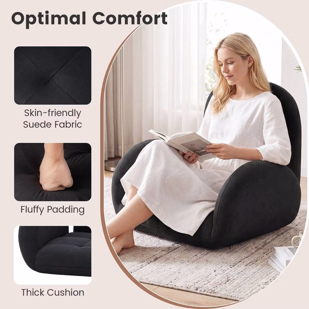 Costway Modern Black Microfibre Gaming Floor Chair with 3-Position Backrest and Metal Frame – 6