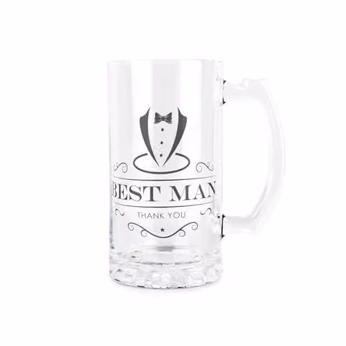 Purely Home Best Man Glass Beer Stein, 450ml, Black and Transparent