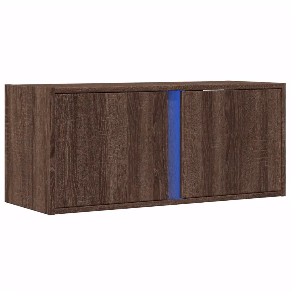 Berkfield Home Modern Wall Mounted TV Cabinet with Integrated LED Lights in Brown Oak, W/D/H: 80 x 31 x 35 cm – 2