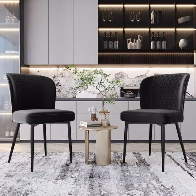 Rolipo Modern Black Velvet Dining Chairs Set of 2 with Metal Legs
