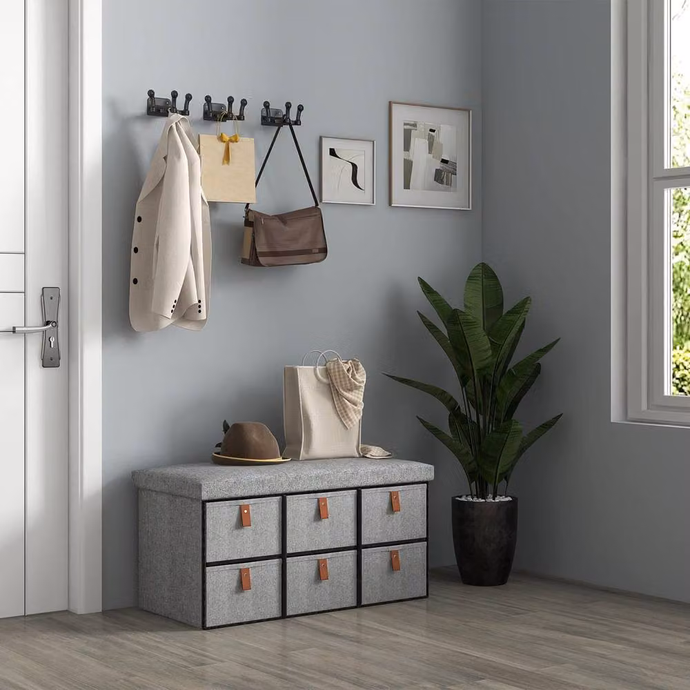 Wyld Haus Taelha Grey Fabric Shoe Bench with Cushioned Seat and 6 Drawers W/D/H: 76.5 x 38 x 38 cm – 4