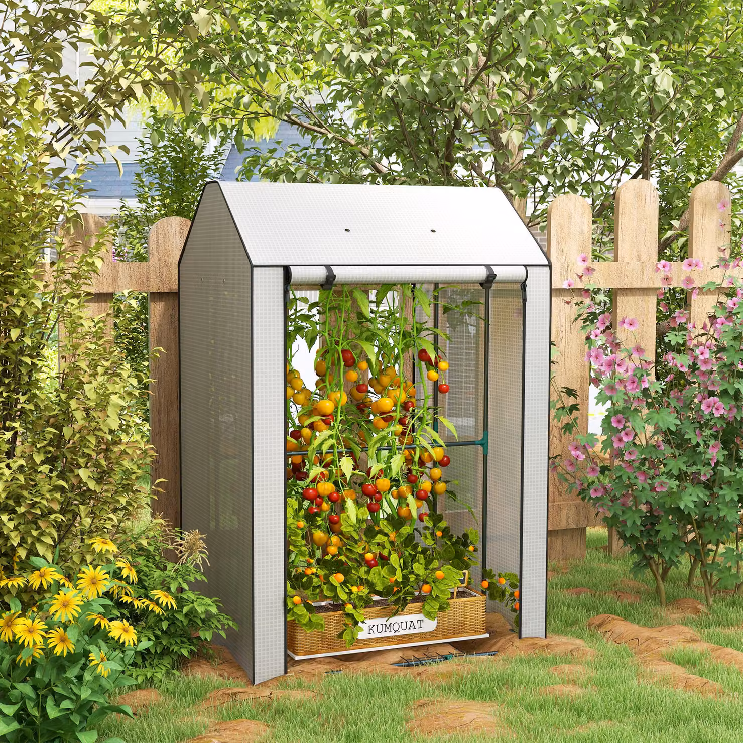 Outsunny Mini Greenhouse with 4 Wire Shelves, Portable Transparent Garden Grow House with Roll Up Door and Vents, W/D/H: 100 x 80 x 150 cm – 2