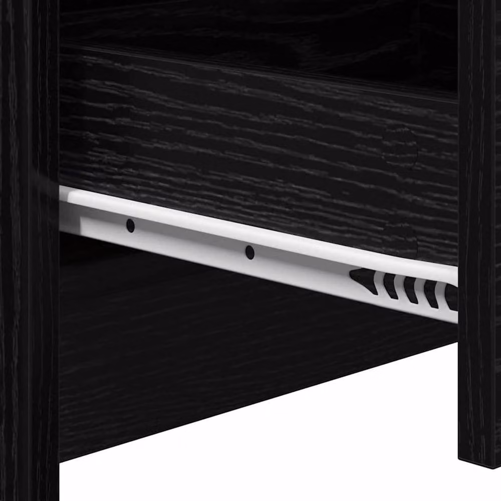 Berkfield Home Modern Black Oak Bedside Cabinet with Integrated LED Lighting and MDF Construction – 6