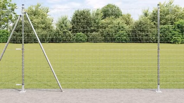 Berkfield Home Euro Fence with 7 Flanged Posts, Silver Galvanised Steel, 1.6 x 10 m