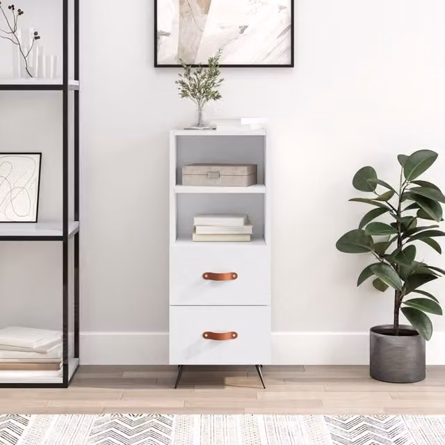 Berkfield Home Modern High Gloss White Sideboard, W/D/H: 34.5 x 34.5 x 90 cm