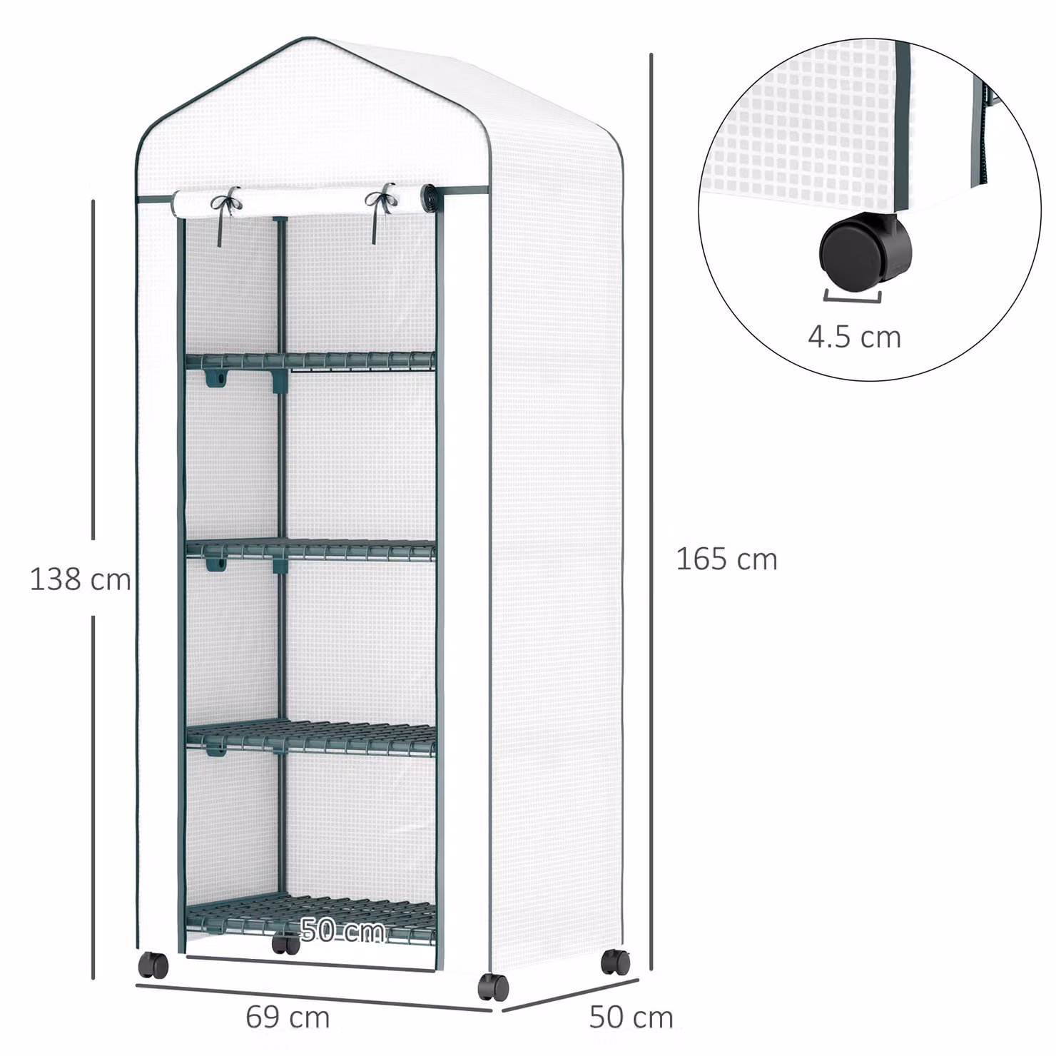 Outsunny 4 Tier Mini Portable Greenhouse with Metal Frame and PE Cover in White – 3