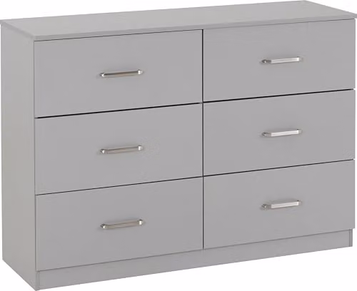 Seconique Dakota 6 Drawer Chest in Light Grey, H 110 x W 81 x D 36 cm