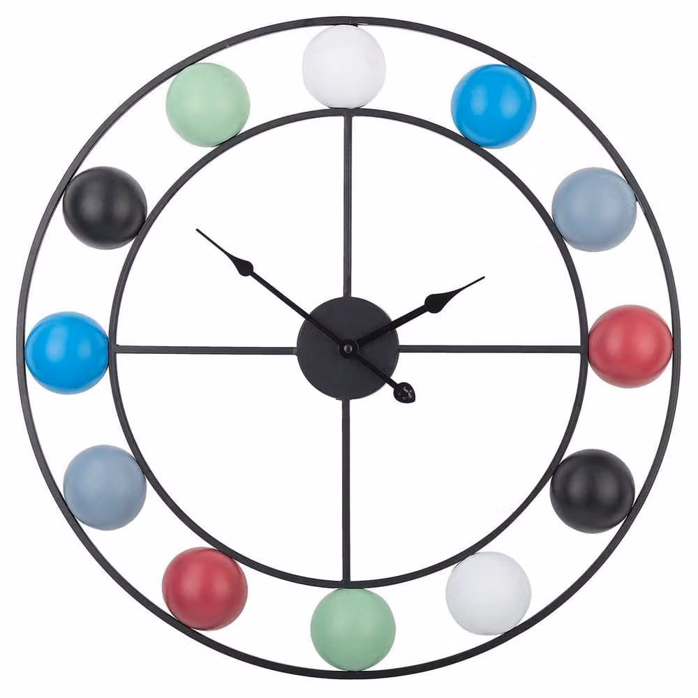 Wyld and Coco Retro Round Analog Metal Wall Clock in Multicolour, Diameter: 56 cm – 1