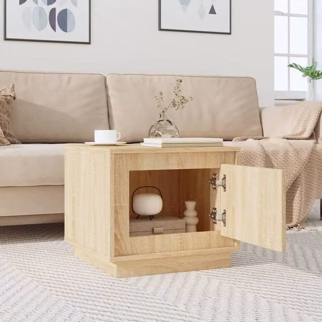 Berkfield Home Sonoma Oak Decorative Coffee Table in Light Brown, W/D/H: 51 x 50 x 44 cm