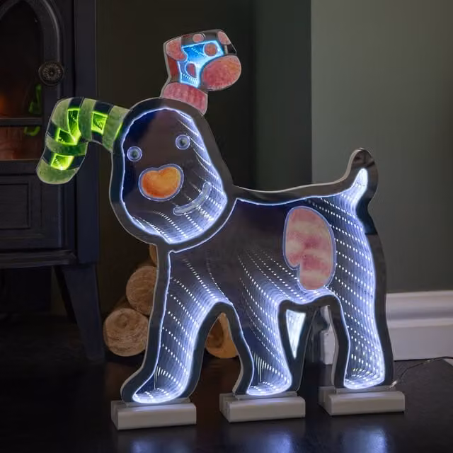 Samuel Alexander LED Infinity Snowdog Christmas Decoration with Wooden Base, Multicolour, Height: 40 cm – 1