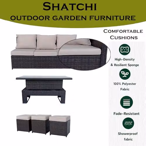 SHATCHI 8 Seater Brown Rattan Garden Furniture Set with Upholstered Cushions and Coffee Table – 2