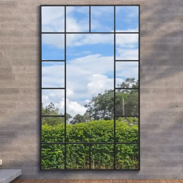 MirrorOutlet Modern Rectangular Outdoor Wall Garden Mirror in Black, Height: 200 cm