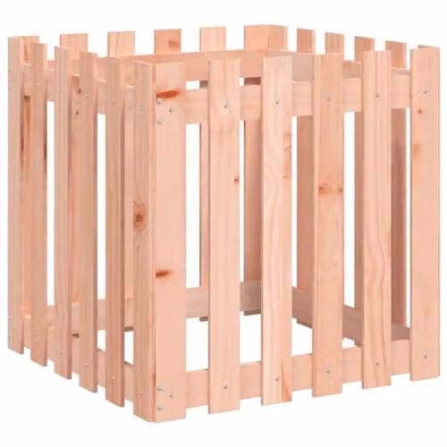 vidaXL Brown Solid Wood Garden Planter with Fence Design W/D/H: 60 x 60 x 60 cm
