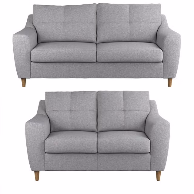 Furnishings For Less UK Baxter Tufted Fabric Sofa Suite with 3 Seater and 2 Seater Sofas in Silver