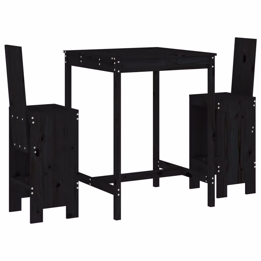 Berkfield Home 3 Piece Rustic Garden Bar Set in Black Solid Pine Wood – 2