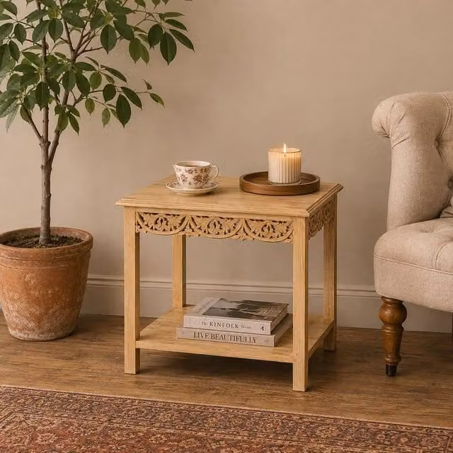 Melody Maison Freya Bohemian Natural Mango Wood Side or Coffee Table in Light Brown