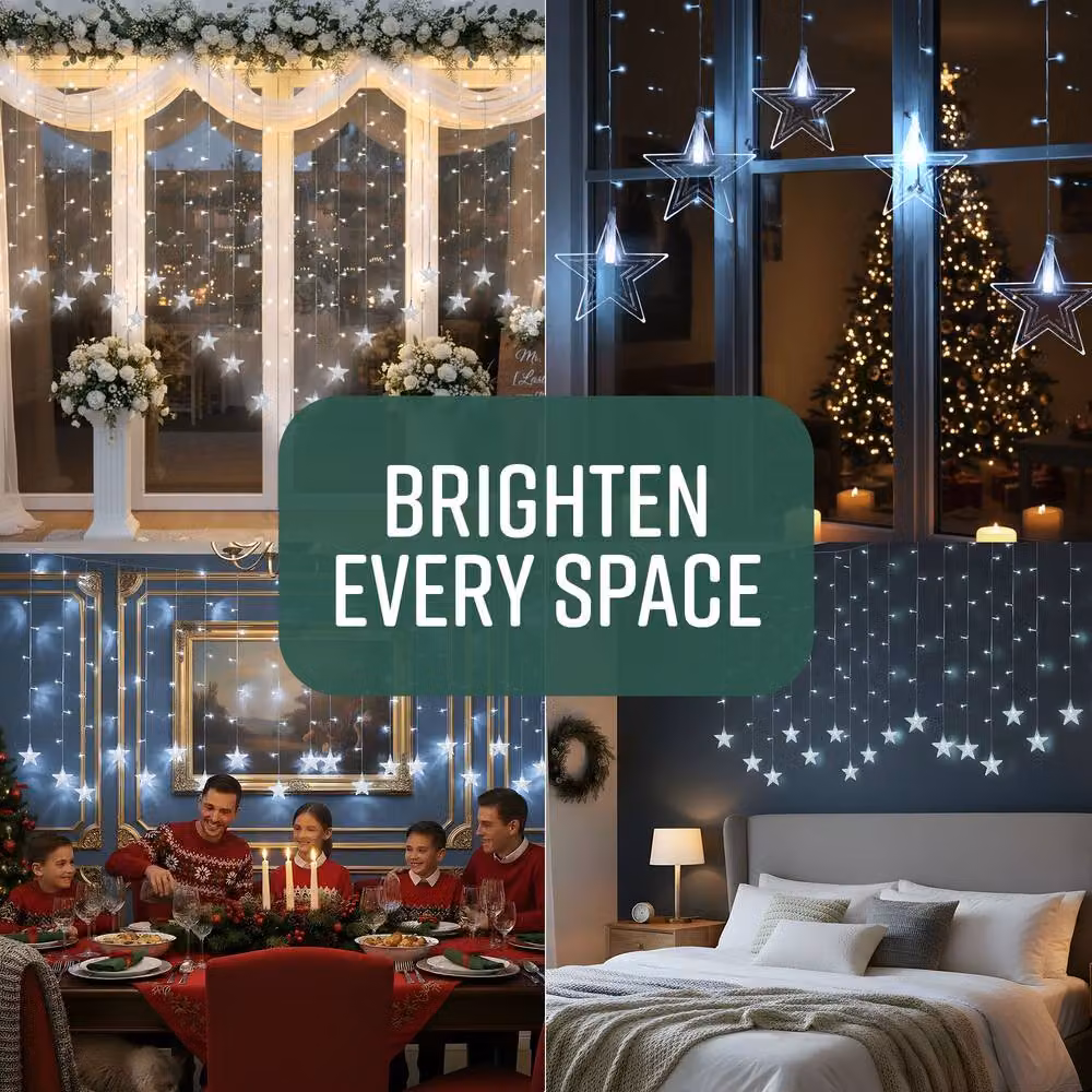 Globrite 104 LED Star Curtain Fairy Lights in Cool White with Remote Control – 3