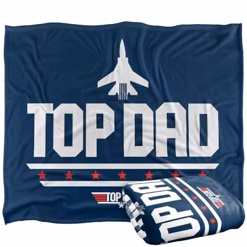 LOGOVISION Top Gun Top Dad Super Soft Fleece Throw Blanket in White and Blue, W: 152 cm, D: 127 cm