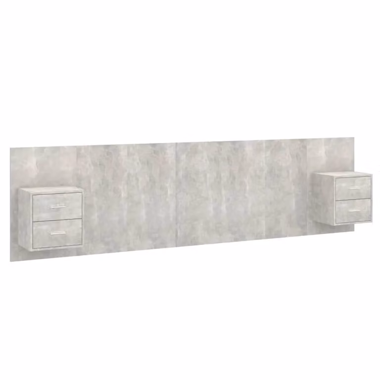 Berkfield Home Bed Headboard with Integrated Nightstand Cabinets in Concrete Grey Engineered Wood W/D/H: 297 x 80 x 1.5 cm